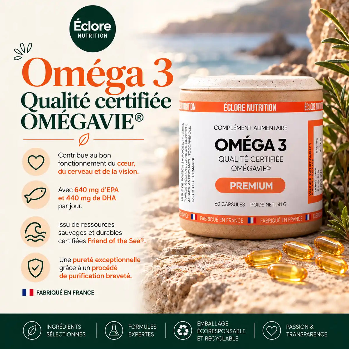 Gélules d’oméga 3 riches en EPA et DHA