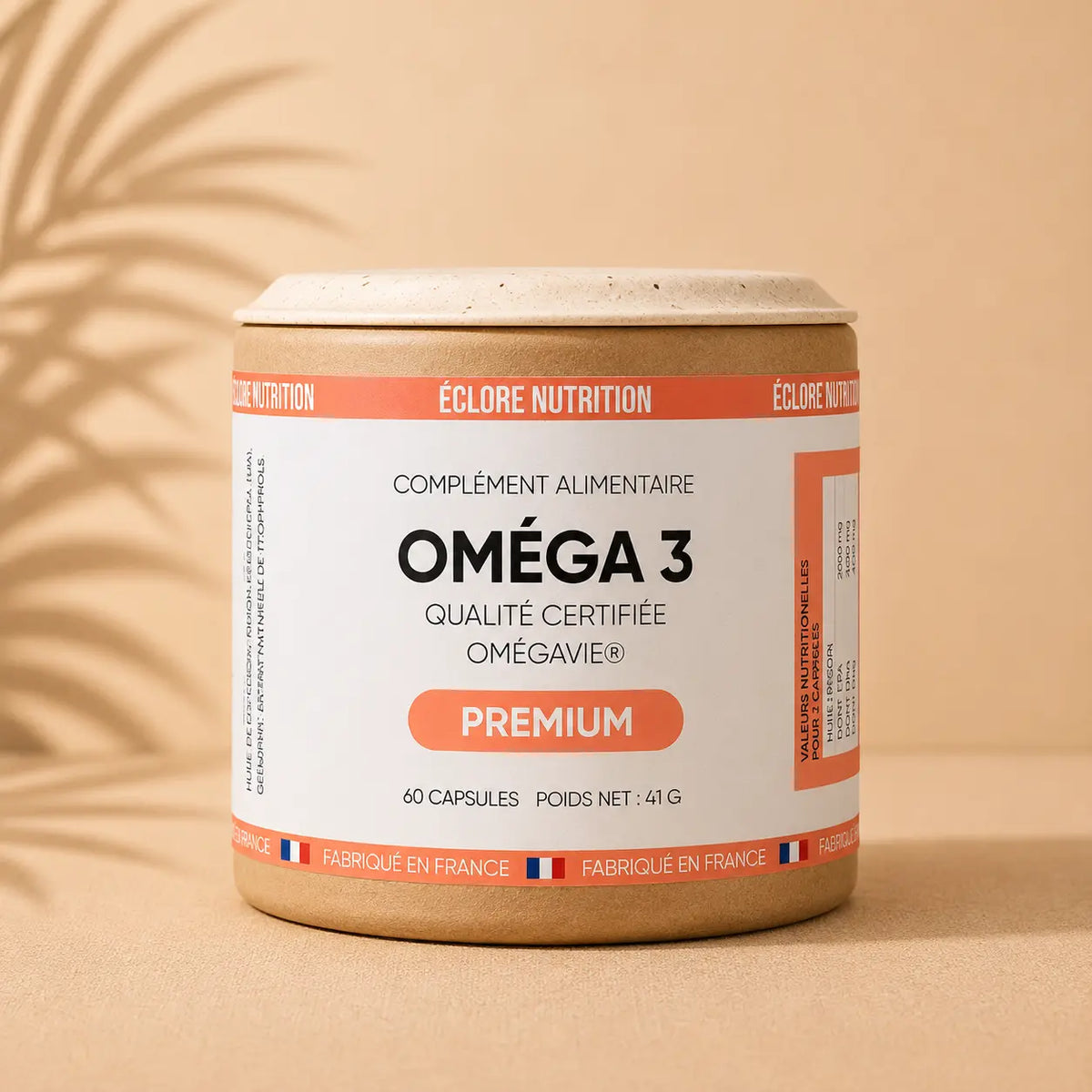 Complément alimentaire oméga-3 certifiés, source d’acides gras essentiels EPA et DHA issus d’huile de poisson, conçu pour compléter les apports quotidiens en oméga-3.
