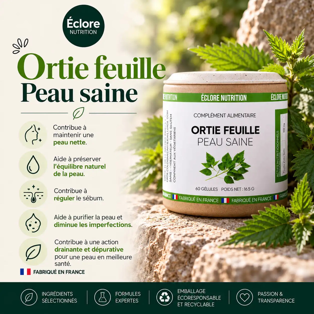 Complément à base d’ortie pour une routine peau